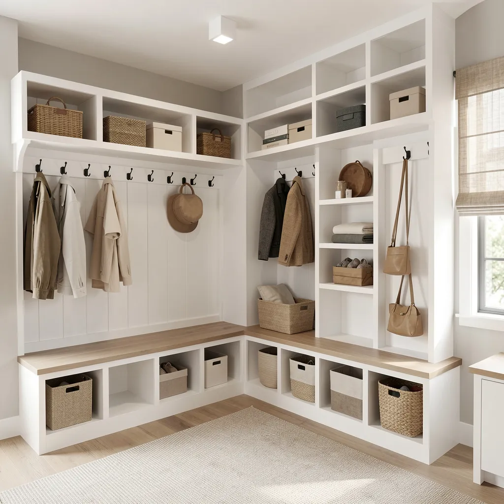 Wall hook and shelving display in garage