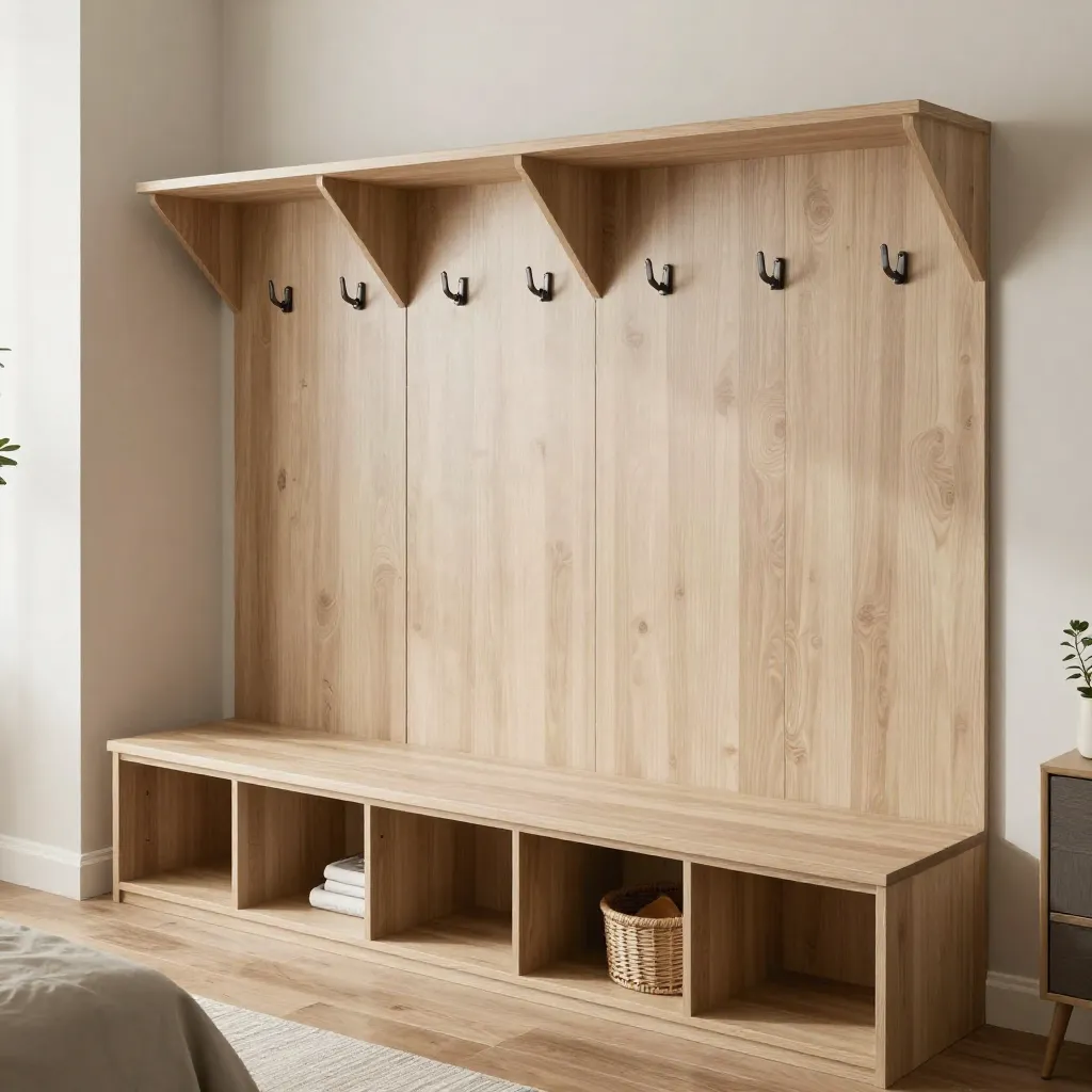 Cluttered entryway with coats and bags